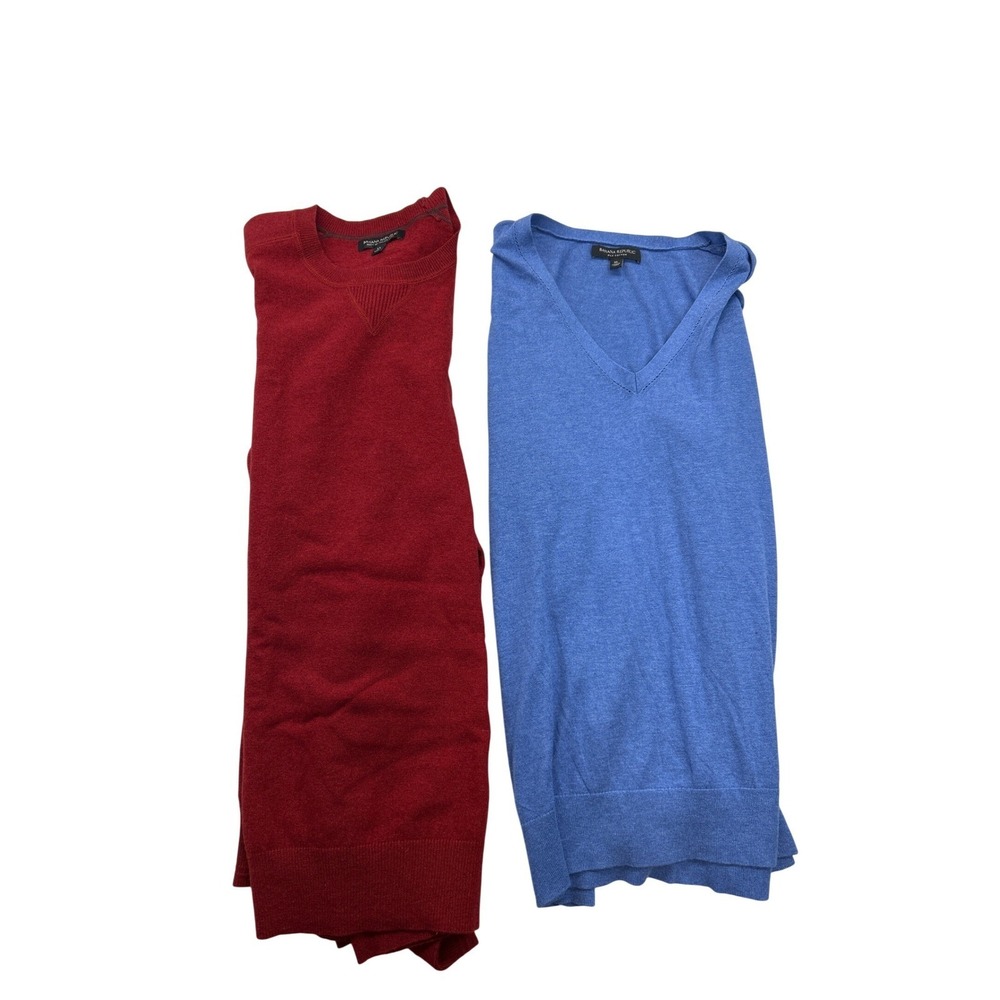 Banana Republic Sweater Lot Mens XL Red Merino Wool Blue Silk‎ Cotton Pullover